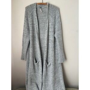 Free People Gray Duster Cardigan Sweater Long Sleeve Pockets Cozy Knit M Fall